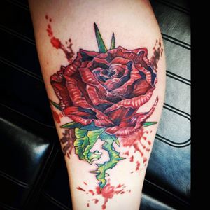 Rose tattoo, done by Sonia De Benetti-Carlisle at The Tattooed Lady in Minnesota. Original design by me. #rose #thetattooedladymn @thetattooedladymn