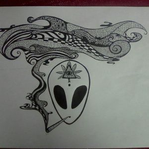 Smoked out alien tattoo