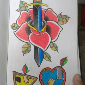 #roseanddagger #rose #traditional_flash #tradi #tattoo #cat #heart
