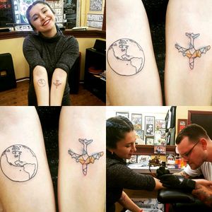 Tbt to when i got 2 tattoos at Austin #allsaintstattoo #austintexas #airplane #earth #worldmaptattoo #worldmap #airplanetattoo #traveltattoo #GibbsScott