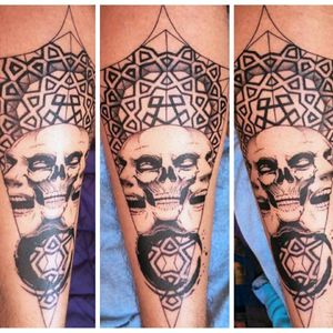 Great time doing this on one of my tattoo artists. #skull #face #tattoo #intenze #zen #geometric #pattern