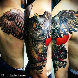 #Owltattoo #Fighters  #neotraditional by #javierfranco  #colombia
