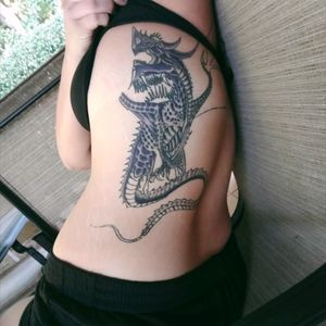 Dragon tattoo on ribs #dragon #unfinished #ribs #purple #tattoo #tail #