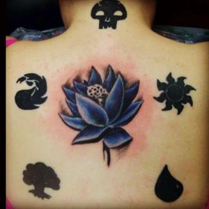 After the second sitting on my Magic: The Gathering back peice. Done by Boyd Reid, in Knoxville TN. #nerdink #magic #mtg #lotus #mana