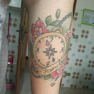 #tattoo #arm #family #compass #flowers
