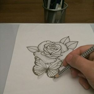 Rose and butterfly tattoo design #rose #butterfly #fabercastell
