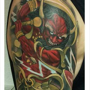 Raijin God of Thunder Tattoo Part 1 of my sleeve :)#raijin #tattoo #painaddiction #Japaartwork #japanase #neotraditional  #culture #god #color #onidemon #mythological #