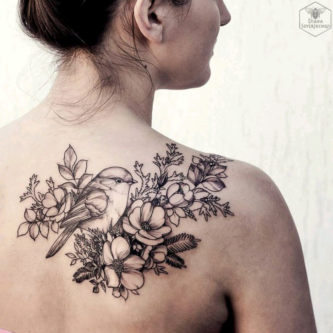 Bird Flower Temporary Tattoo Bird Flower Tattoo Flower - Etsy