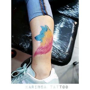 Colorful Wolf instagram: @karincatattoo #colorful #wolftattoo #legtattoo #colortattoo #girltattoo #wolf #colorfultattoo