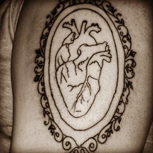 Outline done. The inner lining needs a little work when I get it filled in #tattoo #heart #victorianframe #realisticheart #outline
