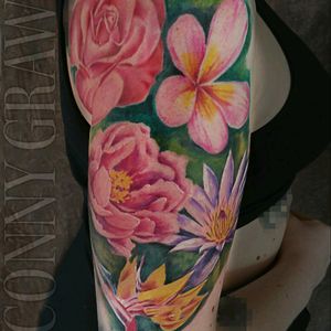 Colourful floral sleeve in progress...