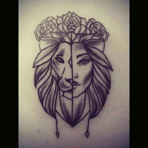 #leo #lion #roses #shaded #mirrored #black #blackandgrey #line #linework