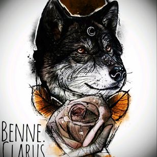 by bene clarus #wolf #rose #dreamtattoo #moon