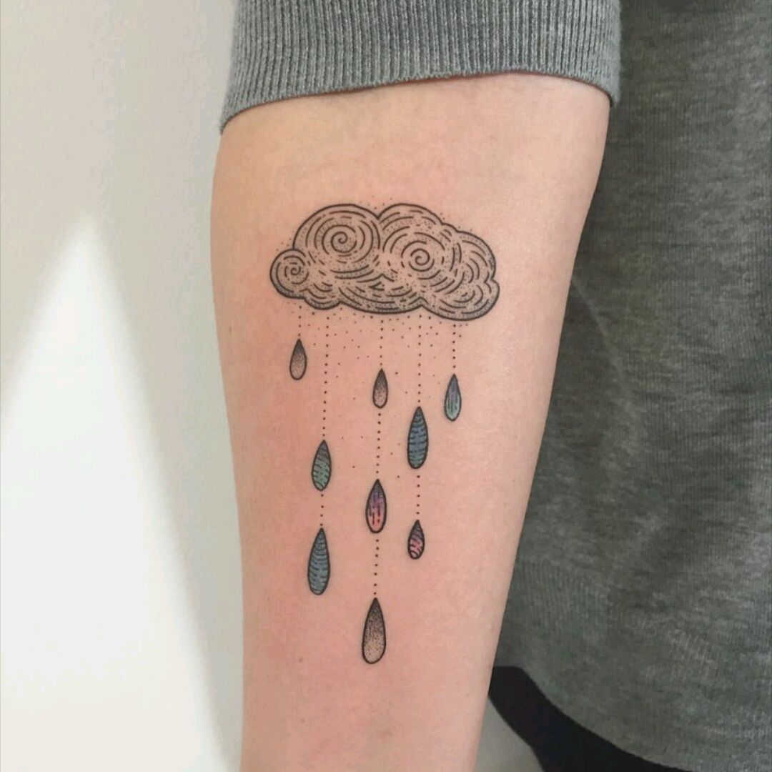 Rainy cloud and rainbow tattoo