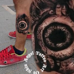 Realism Creepy Eye Tattoo By Thanos Angel. Angel Tattoo - Art On Skin #BlackAndWhite #AngelTattooArtOnSkin #CreepyEye#DemDetails#detailed
