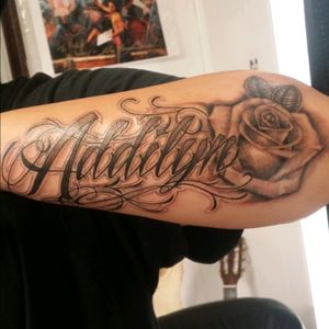 Name and rose done by Rudy Parras Jr #rosetatattoo #lettering#rudeink806 #girly #nametattoo #idea