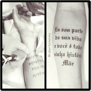 Mães 😍, Está é pra senhora😊  primeira etapa..... Valew Gilson #homenagem  #mae #caligrafiatattoo #tattoo #men #electricink #black #escritas #frasetattoo #tattoolovers #robertamarela #robertanogueira #yolo #meninaamarela #inspirationtattoo #coisadepele #ink #tattoo2me #mother #especial #eternizar #amormaior #lettering #mogidascruzes #saopaulo #tattoobrasil