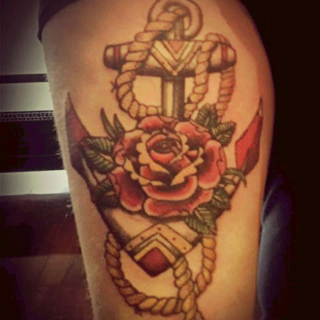 Tattoo uploaded by Modern Age Tattoos LTD • Traditional rose and anchor  tattoo by Robert #traditional #blackangrey #rose #anchor • Tattoodo