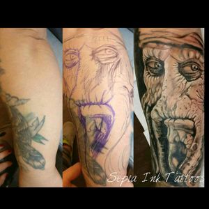 Coverup from my old Tattoo#DavyJones#PiratesoftheCaribbean#blackandgrey   #blackandgreytattoos  #coverup#tattoodo#pirate
