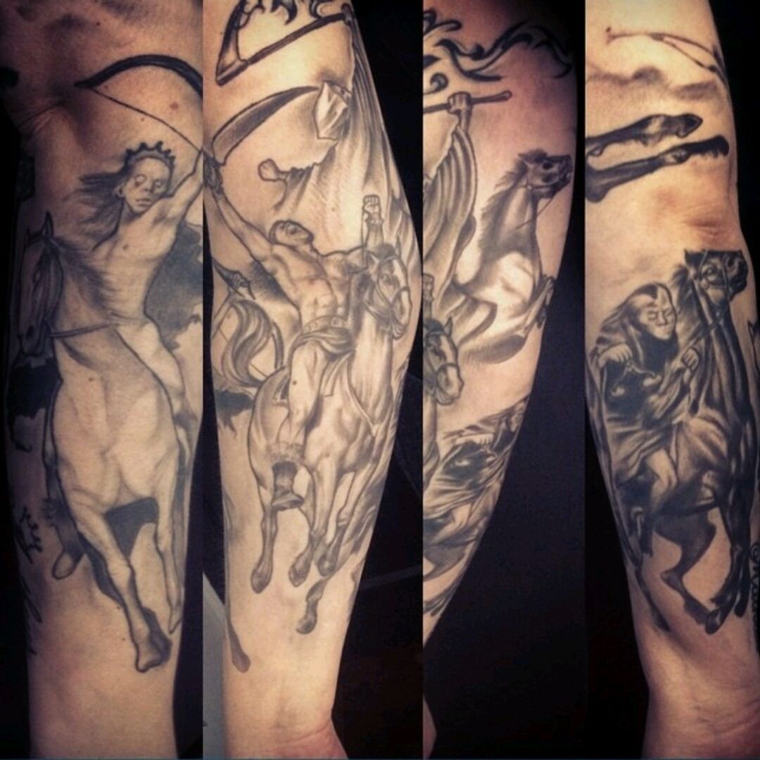 Alex Feliciano almost finshed with this black and grey Four Horsemen of  the  Four horsemen of the apocalypse tattoo Apocalypse tattoo Horsemen  of the apocalypse