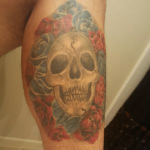 Skull and roses are Deftones inspired. Skull was done in 2001 by Frank Factor at Ink Factor in Harlingen, TX. Roses were done in 2005 by Efrain at Super Chango in the Woodlands, TX.