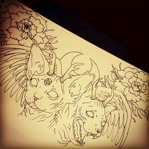My next tattoo 👌 #chestpiece #sketch #sphynx #wings #flowers #nexttattoo #moon #antlers #occult #cats