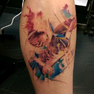 Watercolour owl by Viktor from Tattoo Sanctuary