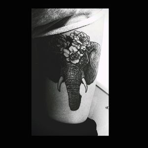 Drawn by me, retouched and tattooed by Pierre at Tin-Tin tattoo. (Paris)Insta : pierroked#blackworktattoo #dotwork #elephanttattoo #blackandgreytattoo