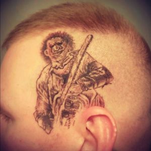 #Leatherface #Leatherfacetattoo #headtattoo #blackandgrey #blackandgreytattoo #zuperblack #intenzeink #ink #inked #inkedup #tat #tats #tattoo #tattooist #tattooing #tattooed #tattoooftheday #tattooartist #france #reims