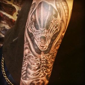 Hr Giger inspired designs by Gabi at Extreme Tattoo and Piercing in Inverness.