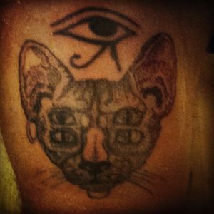 My first tattoo,on myself #dotwork #cat #egyptian