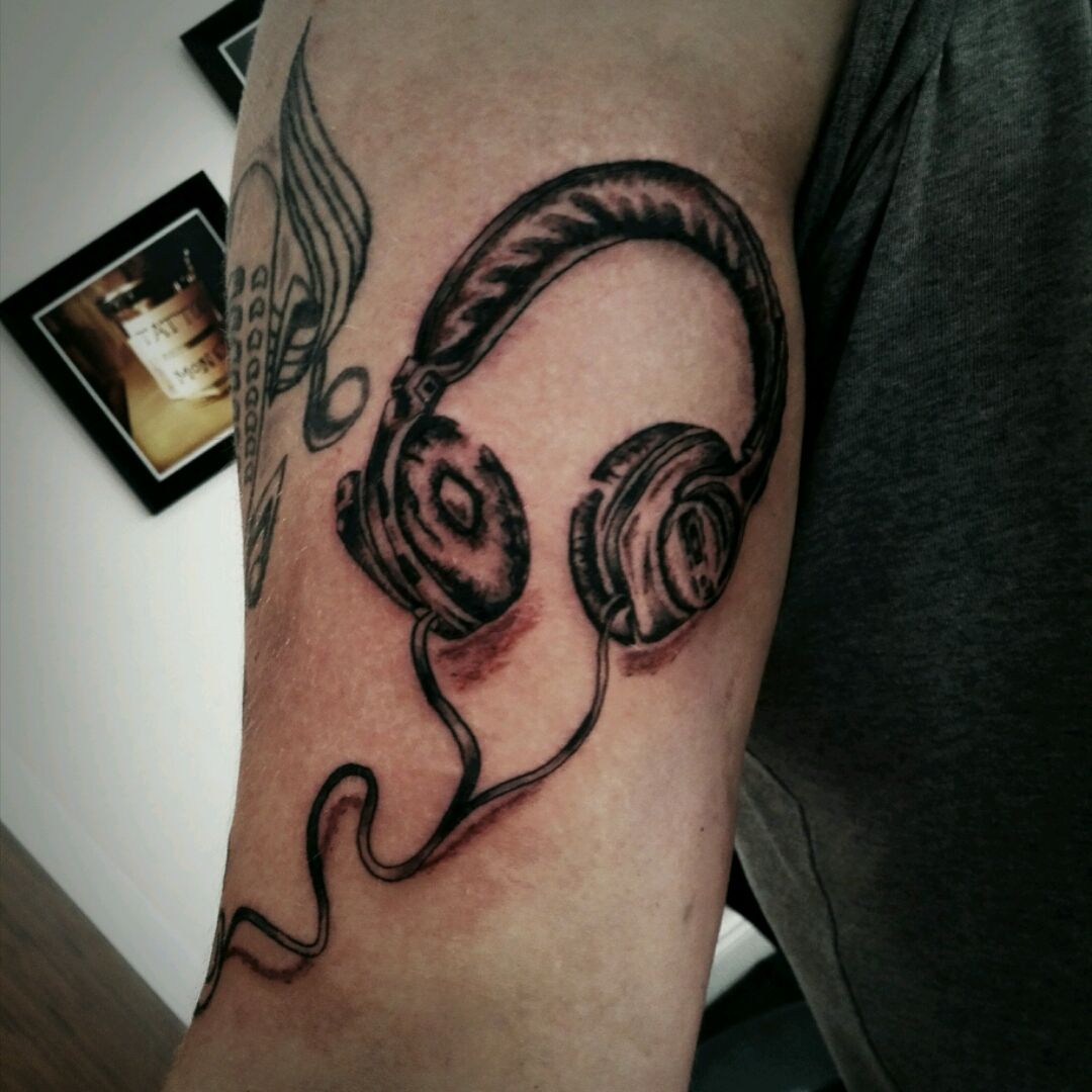 turntable headphone tattoo