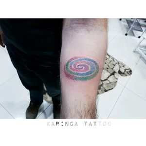 Colorful Dotwork instagram: @karincatattoo#colorful #dotwork #tattoo #tattoodesign #smalltattoo #minimaltattoo #littletattoo #color #tattoos #spiral #nebula #space