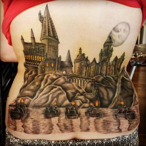 My Hogwarts tattoo. It took 11 hours over 4 sittings. Done by Pia Whitford of Ink Maiden.