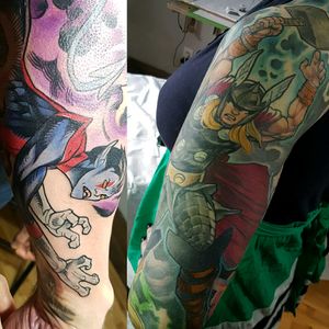 comic book action tattoos, Thor and the ol' Nightcrawler.