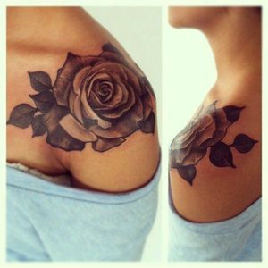 Definitely thinking about putting this on my right shoulder. It would be one of my first #rose #blackandgrey #shade