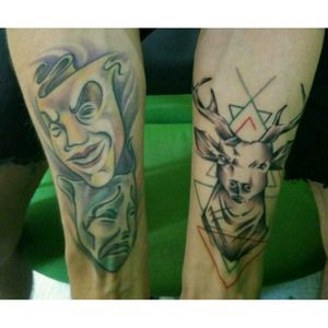 2nd, 3th tattoos on Janda. #deer #deertattoo #mask #hand #face