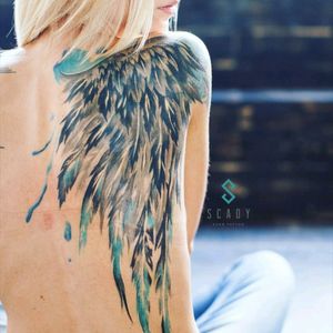 By #scadytattoo #watercolor #wings #feathers #watercolortattoo #wing #welove