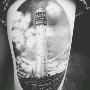 Realistic black & grey of a lighthouse in Kommetjie, Cape Town ZA