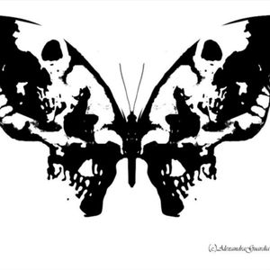 Idea for my left forearm, black & grey inkblot. Skulls & butterfly