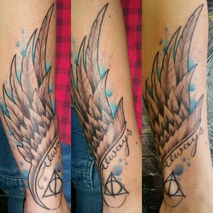 #blackandgrey #blackandgreytattoo #colourtattoo #wing #harrypotter #TheDeathlyHallows #feathertattoo  #always #freehandtattoo