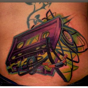 A cool #cassette tattoo by #TommyHelm #music #coverup #TattooNightmares #Spike