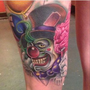 A creepy #clown tattoo by #TommyHelm #Circus #TattooNightmares