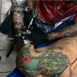 Lobinho in dragon action For info or bookings pls contact us at art@royaltattoo.com or call us at +45 49202770 #royal #royaltattoo #royaltattoodk #royalink #royaltattoodenmark #dragon #japanese #wip #sleeve #bzzzzz