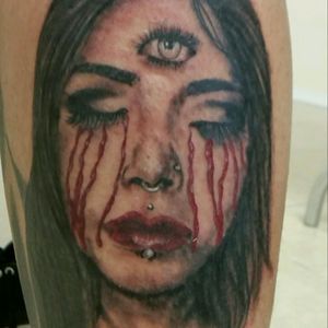 Portrait of a Girl Crying Blood and Third Eye Open