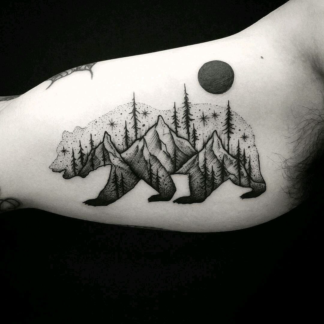 Bear mountain tattoo uploaded by amber case on We Heart It  Geometric mountain  tattoo Mountain tattoo Nature tattoos