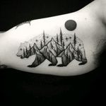 By #ThomasEckeard #mountains #forest #trees #bear #doubleexposure #dotwork