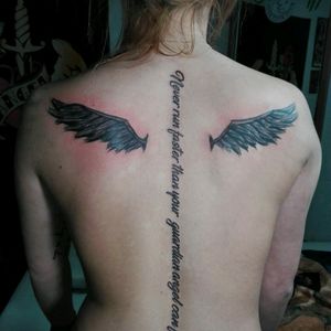Never run faster than your guardian angel can fly. Done @jokeraliaoldschooltattoo