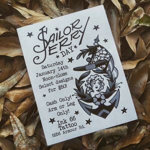 Sailor Jerry Day! Tomorrow all day! 5256 Armour Road, Columbus, GA! First come, first served, CASH ONLY! #sailorjerry #traditional #columbusga #ftbenning #phenixcity