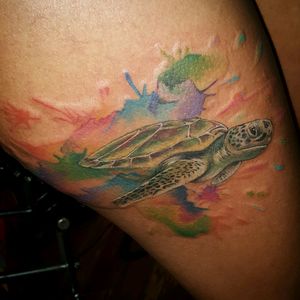 Water color turtle tattoo.  Very fun piece !!#watercolortattoo #watercolor #turtle #turtletattoo Please SHARE and thank you !!#bishoprotary #blackandgreytattoo #blackandgrey #lettertattoo #lettering #bestfonts #color #colorsketch #art #artist #artwork #artistforlife #colorart #tattoos4life #tattoosareawayoflife #tattoos #tattd4life #tattoo # #fusionink #eternalink #intenzeink #supportgoodtattooing  #tattooartist
